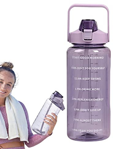 Mineatig Borraccia motivazionale da 2 l, per acqua potabile, con cannuccia e indicatore del , per fitness, palestra e attività all'aperto