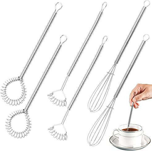 Ainvhh 6 PCS Small whisk, Mini whisk, Flat Coil Whisk Stainless Steel Spring Whisk, Cooking and Kitchen Gadget for Blending Whisking Beating Stirring Gravy Whisk