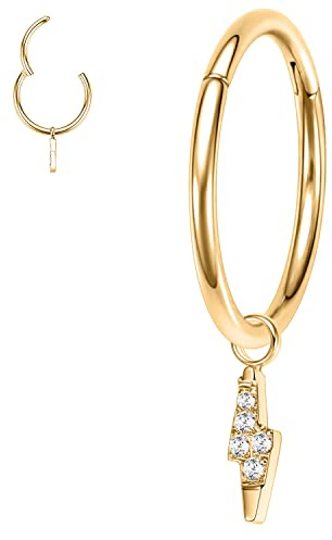 AROWRO 16G Gold Septum Schmuck Septum Clicker Edelstahl Nahtlos Scharnier Nasenringe Hoop 8mm Knorpel Helix Ohrringe Knorpel Helix Ohrring Piercing Ring Blitz Anhänger Dangle Ring
