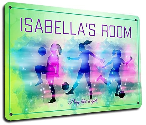Personalised girls room sign - womens lioness football, room door A4 sign