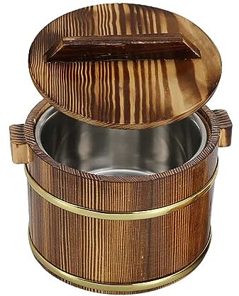 Folpus Seau à riz japonais, fût de riz cuit à la vapeur, bol de mélange de riz, tonneau en bois à sushi pour la cuisine, BRUN