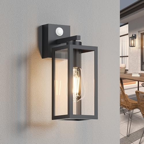 K-Bright Aussenlampe mit Bewegungsmelder, Laterne, Kompatibel mit E27-Glühbirnen Vintage Outdoor Wandlampe, max. 40 Watt, für Terrasse u. Hof Anthrazit(Glühbirne nicht enthalten).