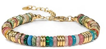 SNGIA Colorful 18K Gold Plated Bracelets for Women, Stack Bangle Beaded Stone Jewelry Accessories Set for Woman, Trendy Fashion Jewelry Gifts (Candy)