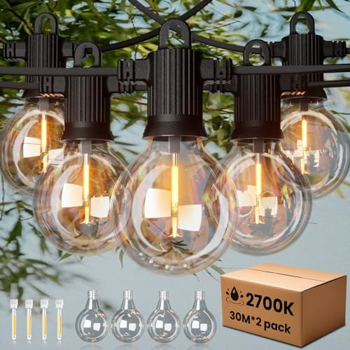 ZOTOYI Lichterkette Außen Glühbirnen 60M, IP65 Wasserdicht Outdoor Lichterkette Strom mit 80+4 G40 LED Bruchsicher Glühbirnen Plastik, Innen&Außen Lichterketten für Garten,Party,Terrasse,Balkon