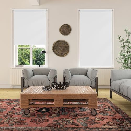 Verdunklungsrollo 60 x 170 cm, Blickdicht Sichtschutz Sonnenschutz, Thermorollo Hitzeschutz, inklusive Montagematerial, für Fenster & Tür, Weiß