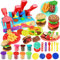 OTONOPI Dough Play Kitchen Creations Burger Pasta Noodle Hotdog Food Maker Modeling Playset with 8 Compound Multi Colors Dough and Mold Tools Gift for Kids Pack of 21pcs