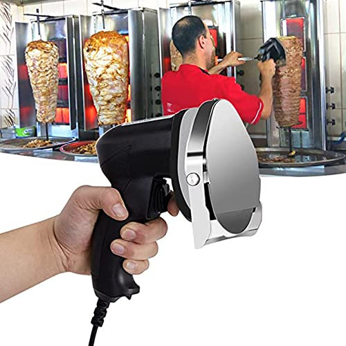 Electric Barbecue Meat Slicer,Automatic Doner Kebab Knife,Electric Kebab Slicer with 2 Blades Cutting Turkish Kebab Slicer,Meat Cutting Machine,B (A)