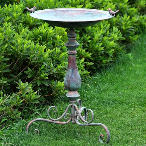 Newtay 27,25 cm kunstvolle Vogeltränke aus Metall mit Gusseisen, Vintage-Vogeltränke für den Außenbereich auf dem Rand, stehender Vogeltränke für Garten, Hof, Dekoration, grün, rostet nicht leicht