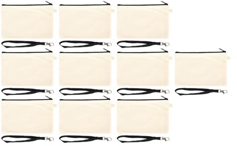 HUSHUI Canvas-Federmäppchen, 10 Stück, Canvas-Kosmetiktasche mit Schwarzem Umhängeband, Tragbare Mehrzweck-Rohling-DIY-Basteltasche für die Reise-Make-up-Tasche (Weiß)