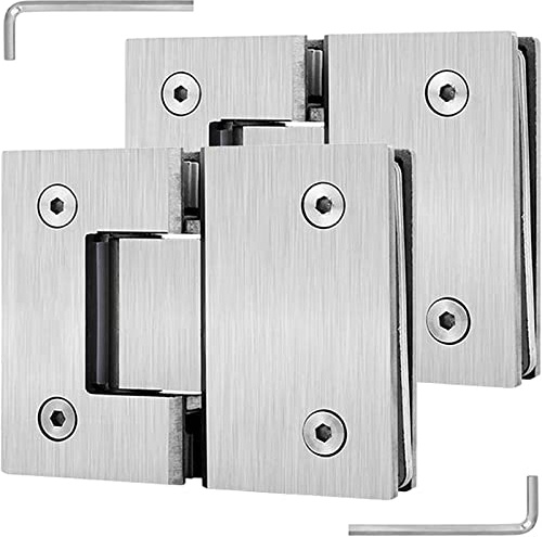 Scharniere für Duschwände, 2er-Pack 8–12 mm Schwingtür-Duschkabinenscharniere, gebürstetes Silber, 180° Zwei-Wege-Glasklemme for Badezimmer, Glastürscharniere aus Edelstahl 304