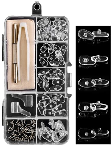 Visxcnu 30 Paar Brillen Reparatur Set, Nasenpads Silikon Schraubbrillen Nasenpads für Brillen, mit Schrauben Pinzette und Brillenputztüche mit Schrauben Pinzette und Brillenputztüche