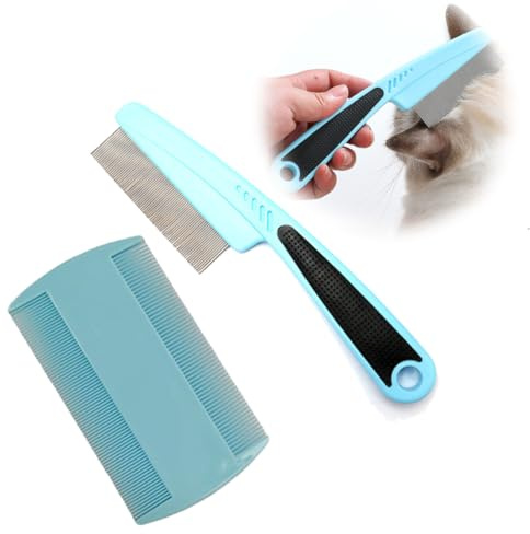 2 Pezzi Pettine per Peli Pettine per Gatti Cane, Pettine per Pidocchi per Gatti Cane,Pettine Pulci Gatto a Denti Fini,strumenti per la pulizia Pidocchi/Grovigli/Nodi/Crosta/Sporcizia