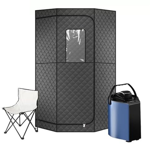 Sauna à vapeur portable, Sauna portable pour la maison, Tente Sauna avec vapeur 3L, télécommande, chaise pliante, 9 niveaux, noir (Color : D)