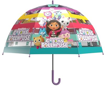 CyP Brands- Gabby - Paraguas infantil, Burbuja, Transparente, Paraguan manual, 48 cm., Multicolor, Producto Oficial