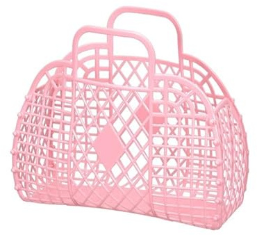 ViLLex Cestino per la Spesa in plastica Verdure, con Manico, Borsa in Rete di plastica gelatinosa, Borsa Spiaggia Ragazza retrò, Le Donne, ottime Vacanze, Shopping (Rosa)