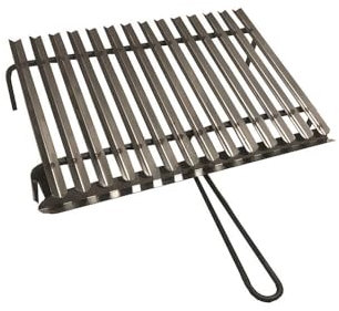 Graticola in acciaio inox, griglia per barbecue con sistema recupera grassi con piedini in ferro (50x35 cm)