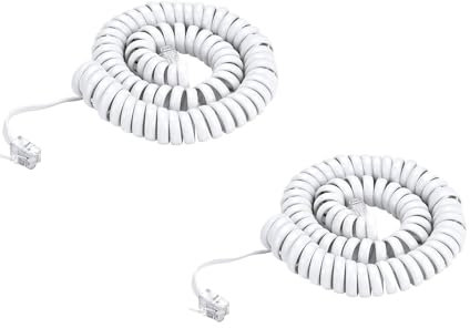 HAWAKA 2PC Cavo telefonico, RJ9 (4P4C), cavo a spirale, per telefono fisso di casa, ufficio, connettore per telefono nero, cavo telefonico avvolto (WH-5Feet)