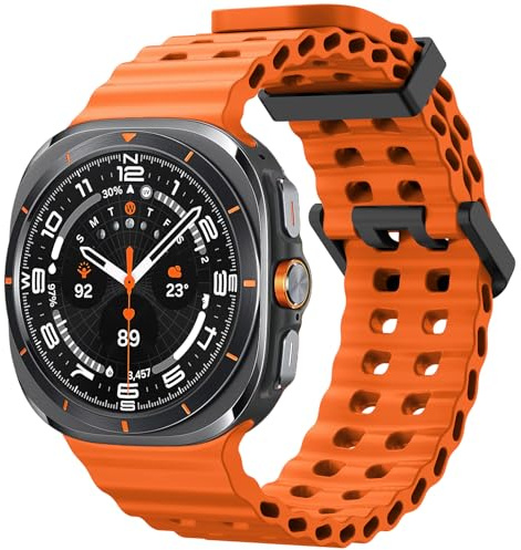 Songsier Kompatibelt med Galaxy Watch Ultra 47 mm, mjukt och andningsbart sportband i silikon, vattentätt ersättningsarmband för Galaxy Watch Ultra-tillbehör 47 mm, Orange, modernt