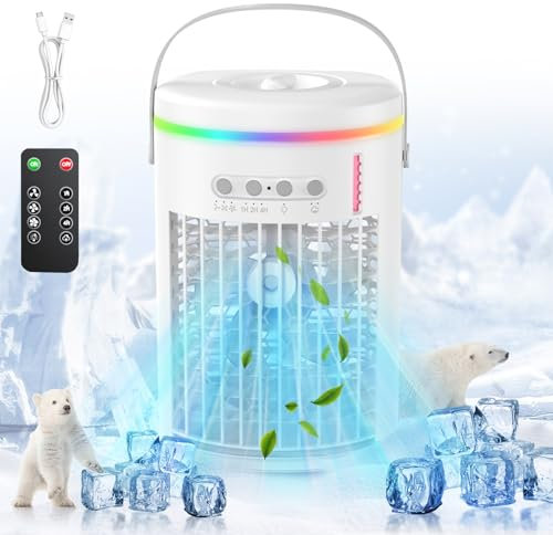Mobile Klimageräte Mini Luftkühler,1400ML Tragbare Mini-Klimaanlage und Luftbefeuchter mit Fernbedienung,3 Geschwindigkeits Mini Verdunstungs Klimagerät Air Cooler für Hause,Büro,Reisen