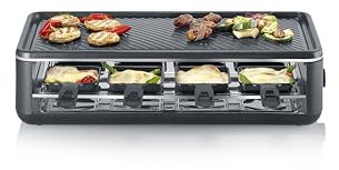 SEVERIN Appareil à raclette pour 8 personnes, Plaque de cuisson avec surface de cuisson rainurée 48 x 24 cm antiadhésive, Gril raclette 1 300 W, Noir, RG 2365