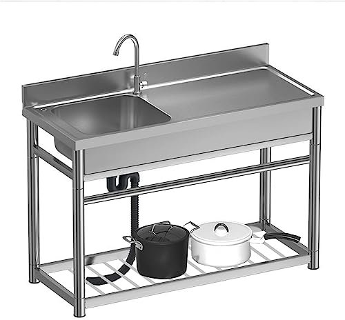 Évier de garage Évier extérieur Évier de cuisine en acier inoxydable, évier de service autoportant à une cuve, évier autoportant avec plan de travail et robinets d'eau, évier de cuisine avec