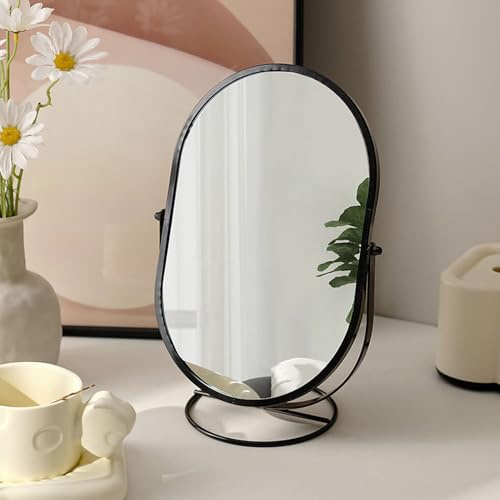Hosoncovy Tischspiegel mit Metallrahmen, ovaler Schminktisch, Tischplatte, Make-up, Kosmetik, einseitiger Ganzkörperspiegel für Badezimmer, Schlafzimmer, Schwarz