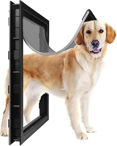 TUPOSTAR Hundeklappe Aus PVC-Kunststoff Für Große Und Sehr Große Hunde Magnetische Position Große Hundeklappe Mit Antikollisionsbarriere,Schwarz,38X5X50CM
