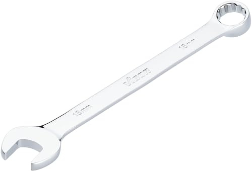 ViGOR Llave combinada V7740-18, SW 18 mm, versión larga, desviación de 15 grados, perfil hexagonal exterior y hexagonal doble, cromada y pulida