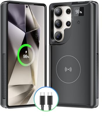 NEWDERY für Samsung Galaxy S25 Ultra Akkuhülle 6,9, 10000mAh tragbare Powerbank mit LED-Anzeige, kabelloses Qi-Ladegerät und 20 W USB-C-Schnellladung, Sync-Data unterstützt, Schwarz