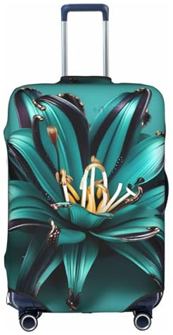 YHBLYKXP Housse de protection pour valise à roulettes avec imprimé lys bleu sarcelle, fermeture éclair dissimulée, blanc, Medium
