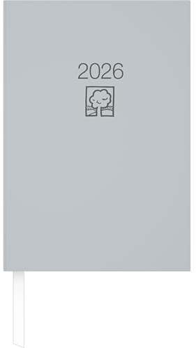 Zettler Buchkalender 1T/1S grau Blauer Engel 2026 – Timer 15 × 21 cm, 1 Tag pro Seite, Recyclingpapier, nachhaltig zertifiziert