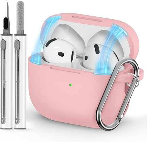 Inesore Compatible with AirPods 4 Case - Magnetic Pink | Silicone Protective Case Cover for Apple Air Pod 4 (2024/ANC), Magnetic Lid Lock Design, with Cleaning Kit
