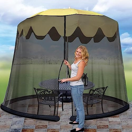 Zanzariera regolabile per ombrellone da giardino, diametro 380 cm, altezza 240 cm, antivento e anti-zanzare, schermo per ombrellone da giardino da 11/12 piedi, con porta con cerniera e rete in polie
