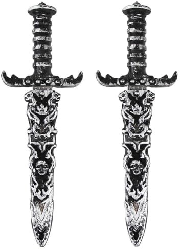 Fonyiunce 2 Pezzi Spada Giocattolo in Plastica, Spada Giocattolo Pugnale Pirata, Coltello Finto Non Affilato, Spada Pirata per Oggetti di Scena Costume Pirata, Festa Pirata (Argento)