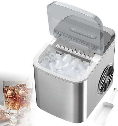 Máquina de Hielo portátil de encimera, pequeña máquina de Hielo Transparente, 12 kg/26 LB en 24 h, Cubitos de Hielo listos en 6-10 Minutos, para casa, Cocina, Oficina y Bar