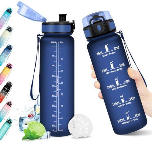 Bouteille Sport 1L, Gourde avec Filtre sans BPA, Gourde Motivation, Bouteille d'eau Étanche, Gourdes Sport avec Marqueur de Temps, Gourdes Réutilisable pour l'école, Sport, Bureau, Yoga, Camping