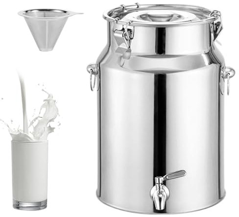 Yiustldd Milchkanne aus Edelstahl 304, Milchtransportfässer, Weineimer, Milchkanne, Tragekrug, luftdichter Teebehälter mit versiegeltem Deckel, robuste Flüssigkeitsaufbewahrung,20L