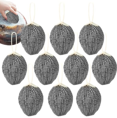 Esponjas de lana de acero inoxidable, 10 piezas de fibra metálica para limpieza de platos, sartenes fregaderos, rejillas, horno y superficies culinarias
