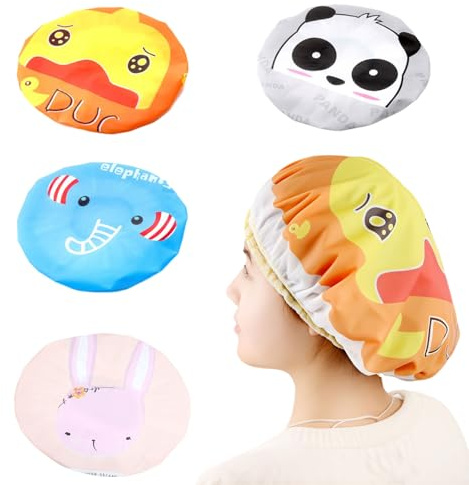 EUYKQNOI 4 Stück shower cap badehaube damen Duschhaube,Wasserdichte Duschhauben Damen, Wiederverwendbare Duschkappe für Mädchen Frauen Kosmetik Zuhause Hotel Reisen