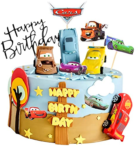 Siphus 17 Stücke Auto Tortendeko Kinder, Cars Küchendeko, Torte Topper, Cars Geburtstagsdeko fur Mädchen Junge