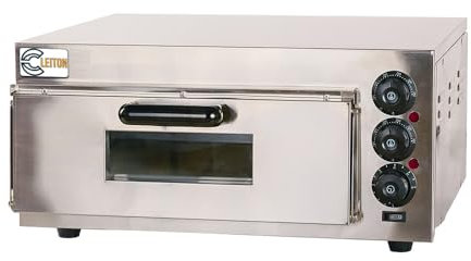 Cleiton® Horno de Pizza Industrial Simple Eléctrico de 1 Pizza de 40 cm Sobremesa con Suelo Cerámico Refractario | Temperatura 350°C - 2000 W | Multiusos para Bares y Restaurantes