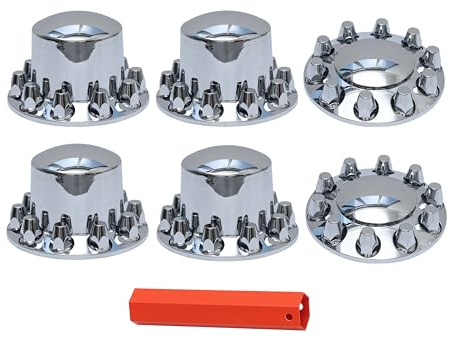 JESONN Chromed ABS Plastic Hubcaps Front and Rear Wheel Axle Cover Set with 33mm Thread-On Lug Nut Covers for Semi Trucks Removable Center Cap (Standard)