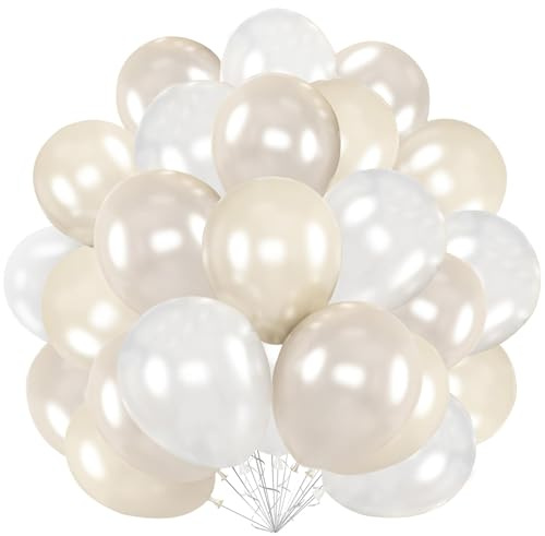 Pearl White Beige Balloons, 62 PCS 12 Inch Pearl Sand White Ivory Balloons, Beige Ivory Party Balloon for Engagement, Wedding, Bridal Shower, Baby Shower, Birthday, Anniversary Party Decorations