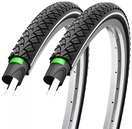 F24Tyre 2er Set Fahrradreifen 28x1,40 Zoll 37-622 3mm Pannenschutz Reflex | wählbar mit Autoventil Fahrradventil französisches Ventil 700x35c – Trekkingreifen Allround für Citybike