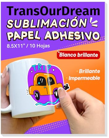 TransOurDream-Papel adhesivo de sublimación blanco,Sublimation Sticker Paper (8,5 x 11pulgada,10 hojas) para impresora de inyección de tinta de sublimación, ideal para decoraciones navideñas
