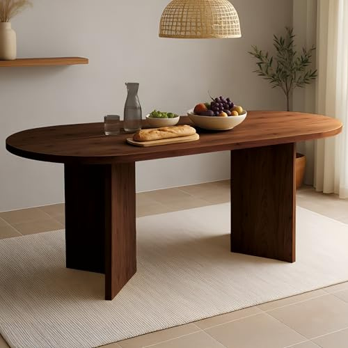 SAM Ovaler Esstisch Laurie 204x90 cm Akazie nussbaum V-Gestell Holz | Esszimmertisch massiv, oval mit gerader Kante