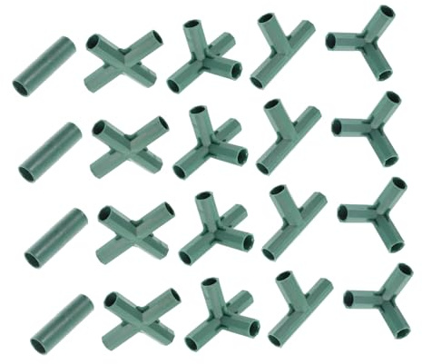 Gatuida Conectores De Plástico para Estacas De Plantas y Uniones De Tubos 16mm para Jardinera e Invernadero, Set 20 Piezas Cruz Recta y Camiseta, Unión Resistente Abs para Cultivo Interior y Exterior