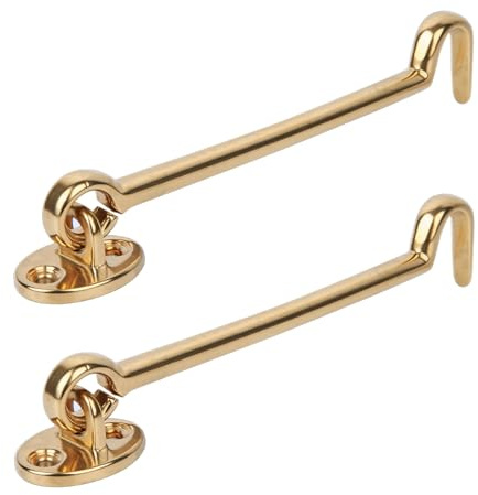 Hapivida 2 Stück Sturmhaken mit Öse 17 cm Vintage Kabinenhaken, Gold | Messing Ösenriegel Tuer Haken und Oese Sturmhaken für Scheunentor