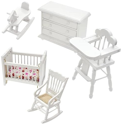 Meubles de Maison de poupée 1 12 échelle, Ensemble Meubles Maison poupée en Bois 5PCS, bébé sûre, Mini Chambre, bébé