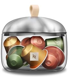 Nespresso Lume Mia Kapselbehälter Small | Schale aus Glas & Edelstahl, Elegante Aufbewahrung für ca. 10 ORIGINAL Kapseln oder 200 Gramm Zucker